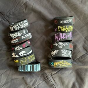 Black Band Bracelet Set with Various Band Logos